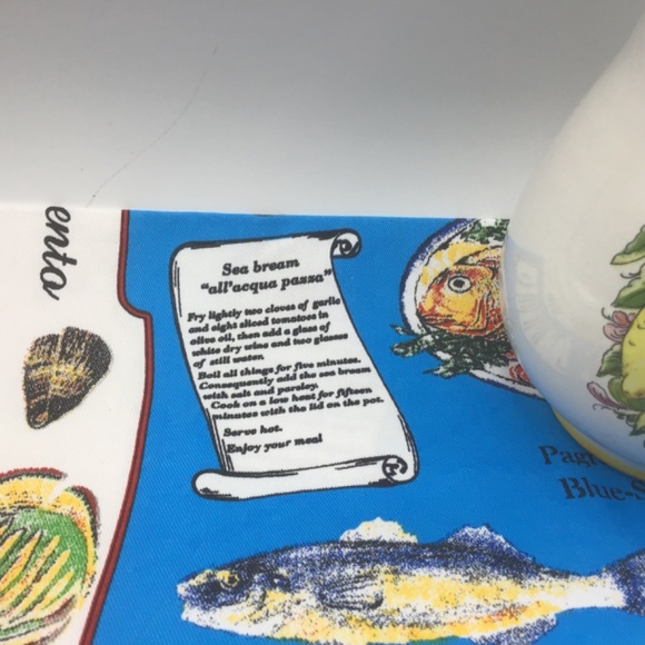 Italy Capri Water/Wine Jug With Lemons Design & Kitchen Towel w local fish - Picture 3 of 11